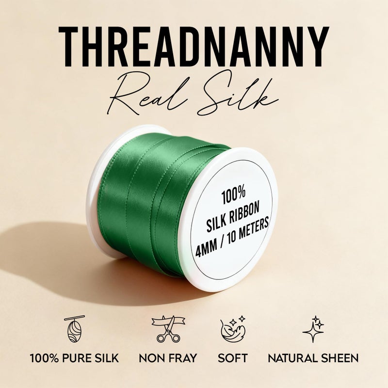 ThreadNanny New ThreadNanny 6 Spools of 100% Pure Silk Ribbons - Green Tones - 60 MTS x 4mm - Image 3